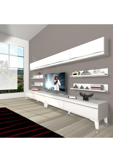 Decoraktiv Eko 360y Mdf Silver Tv Ünitesi Tv Sehpası Parlak Beyaz
