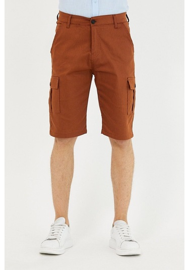 Erkek Lacivert Renk Kargo Yandan Cepli Esnek Kumaş Slim Fit Kapri Şort M