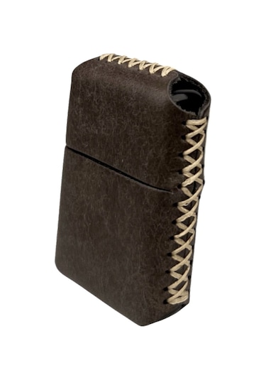 Handmade El Yapımı Hakiki Deri Zippo Modeli Çakmak Koyu Vizon