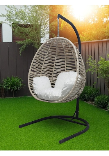 Armut Salıncak Tek Kişilik Makrome Ip Örgü Bahçe Balkon Ev Salıncağı Bej