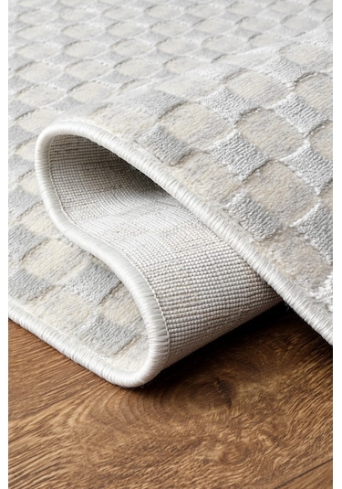 Pamuk Tabanlı Modern Tasarımlı Sisal Dama Gri Renk Halı Krem