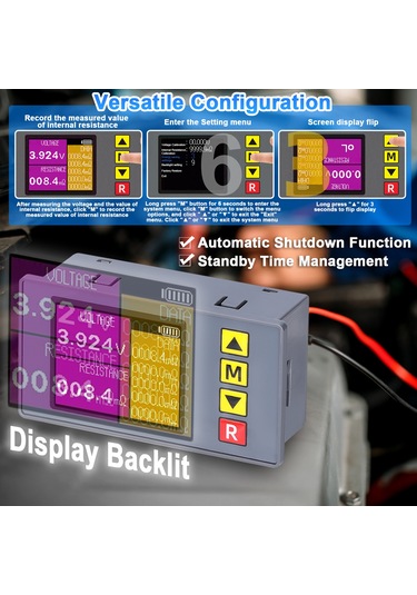 Springsun Ts457 Akü Voltaj Ve İç Direnc Test Cihazı - Kelvin Klips Seti, Dc5v Besleme, Aydınlatmalı Ekran, Otomatik Kapatma, Hassas Ölçüm Çok Renkli