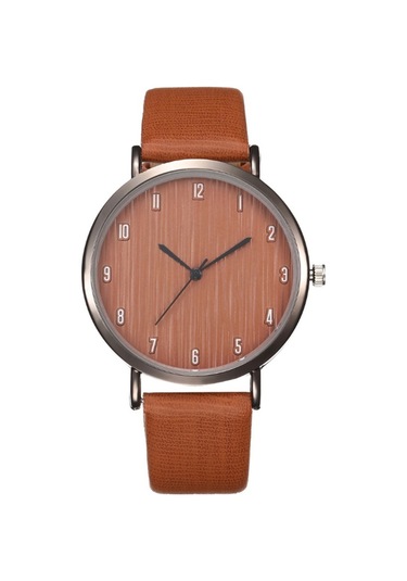 Padalink Kadınlar İçin Basit Dijital Kadranlı Kayaç Tasarımlı Deri Bantlı Kesin Zaman Tutucu Kuvars Kol Saati Kahverengi Diğer