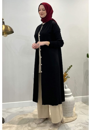 Manolya Siyah Triko Hırka Çok Renkli