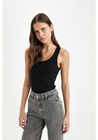 Defacto Slim Fit Dar Kesim U Yaka Basic Düz Ribana Atlet C9826axnsbk81 Siyah-bk81