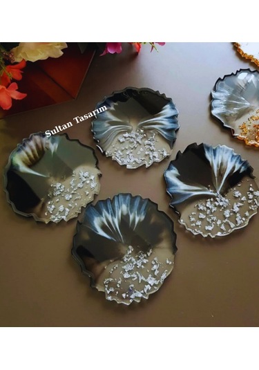 4 Lü Epoksi Bardak Altlığı - 110 Siyah