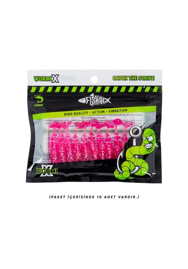 Silikon Kurt Yem - 1,5g 45mm - Fishack - 10 Adet - Uv Silikon - Pembe - Karides Kokulu