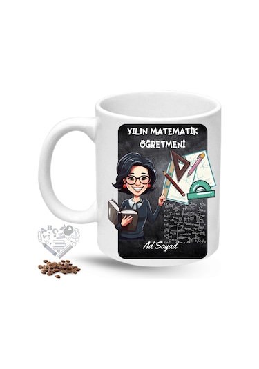 Matematik Öğretmeni Kadın Öğretmenler Günü Hediyesi İsimli Baskılı Porselen Kupa Bardak Beyaz
