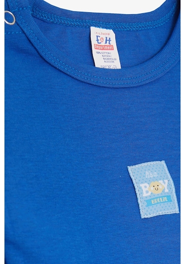 Breeze Erkek Bebek Çıtçıtlı Zıbın Body Erkek Bebek Baskılı 9 Ay-3 Yaş, Saks Mavisi-saks Mavisi Saks Mavisi