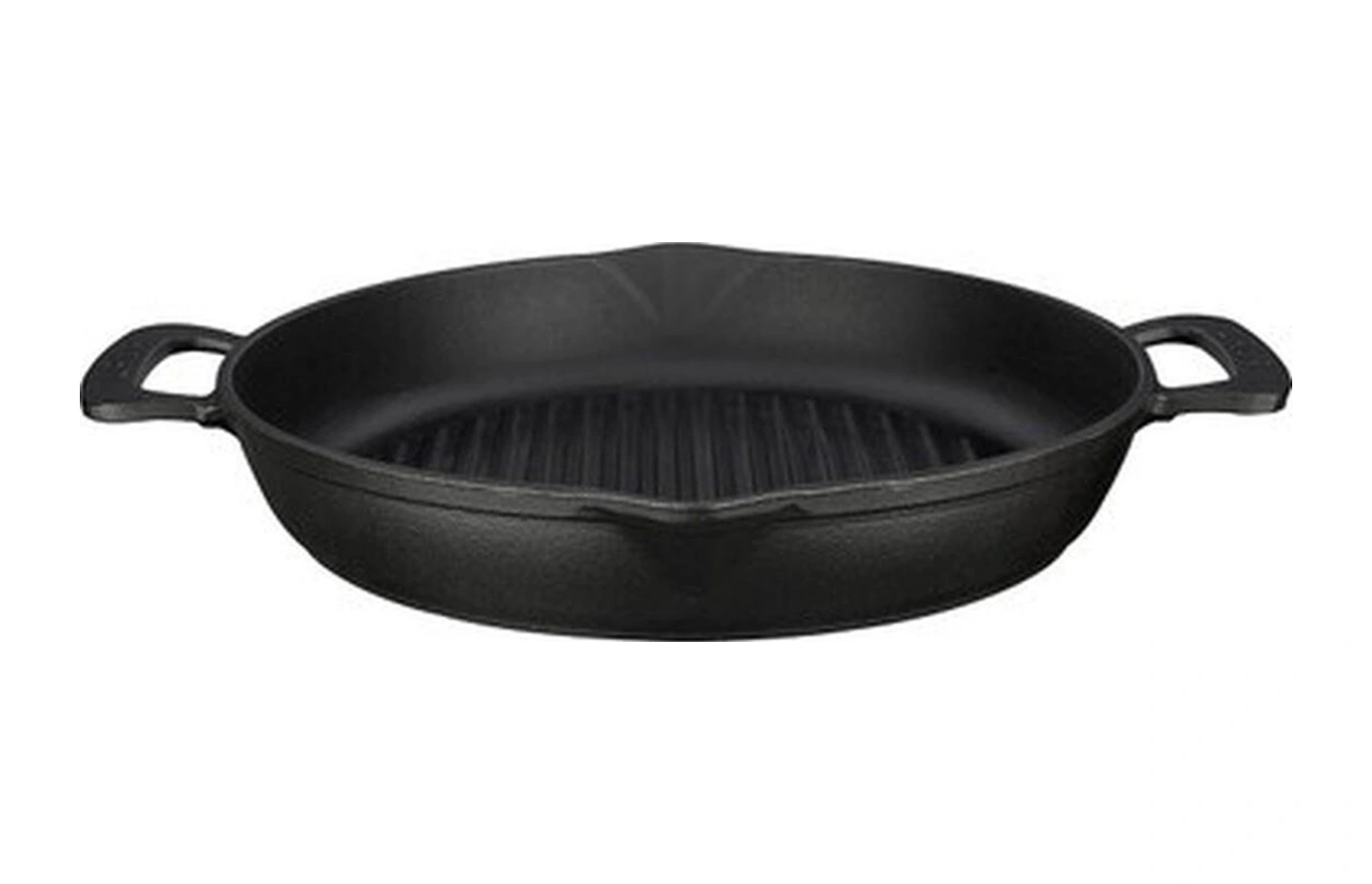 Döküm Yuvarlak Izgara Tavası Döküm Demir Yekpare Çift Kulplu Çap Ø 32cm. Karışık