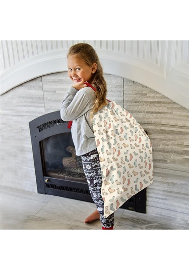 Büyük Noel Baba Hediye Çantası, Pamuklu Kordonlu, Yeniden Kullanılabilir Noel Çorap Klasik