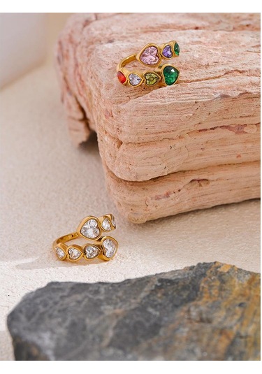 Beyaz Eetit Narin Kübik Zirkonya Kalp Paslanmaz Çelik Altın Rengi Ayarlanabilir Moda Açık Halka Yüksek Kaliteli Şık Charm Takı Beyaz