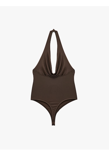 Koton Sırt Dekolteli Degaje Yaka Bodysuit Kahverengi 6sak10003ek Kahve
