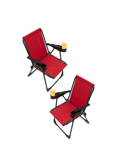 Silva 2 Adet Kamp Sandalyesi Bardaklıklı - Kırmızı