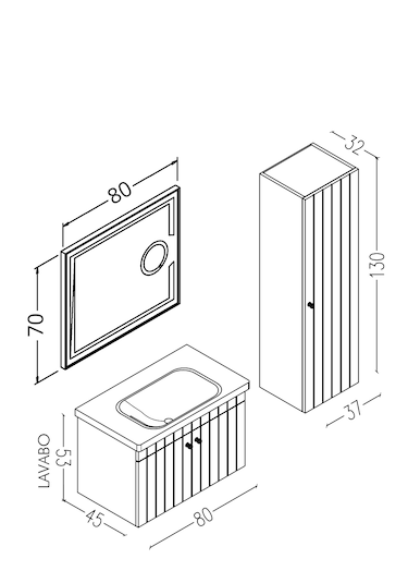 Avien 80 Cm Banyo Dolabı Kiev Led Aynalı Krem - Boy Dolap Dahil Krem