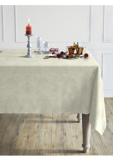 Daily Series Kadife Dokulu Ekru Renk Masa Örtüsü Ekru