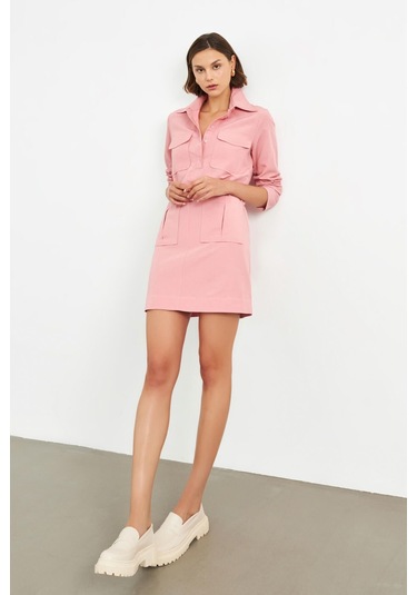 Stella Pulvis Pembe Örgü Kemerli Tunik Elbise Pembe