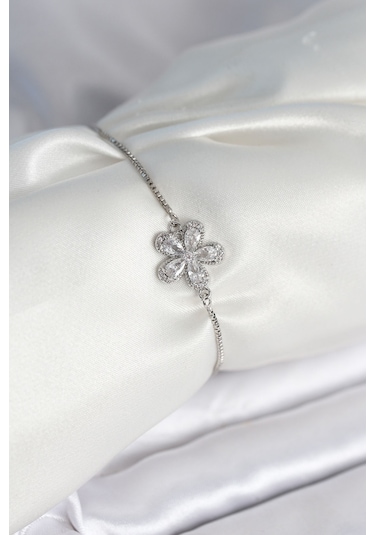 Çiçek Model Asansörlü Gümüş Renk Kadın Bileklik Çok Renkli