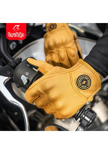 Bsddp Erkek Motosiklet Premium Deri Eldiven Kahverengi