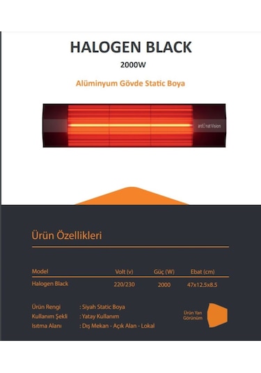 Ardonat Halogen Black 2000 W Dış Mekan Isıtıcı