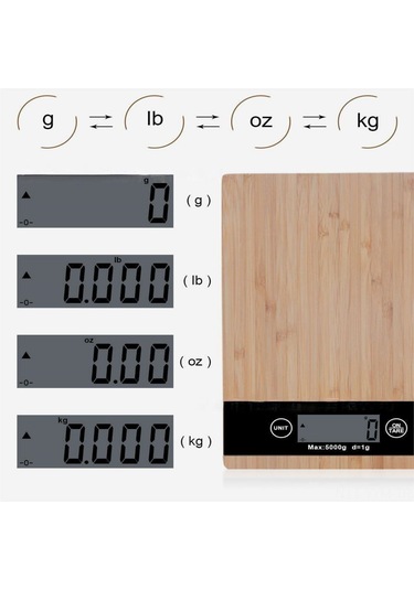 Geeksen Yüksek Hassasiyetli Bambu Mutfak Terazisi - 5kg/1g, Lcd Ekran, G/lb/oz Dönüşümü 112 Karakter Diğer