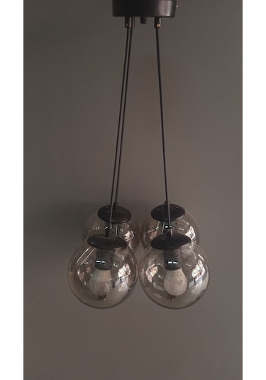 4'lü Siyah Glob Camlı Sarkıt Avize Füme