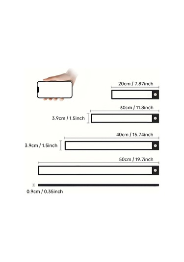 Dashanshop Aiwellkay 2li İnce Alüminyum Dolap Altı Hareket Sensörlü 3 Renk Sıcaklığı Ayarlanabilir Usb Şarjlı Manyetik Başlık Silvery 40cm Gümüş Rengi