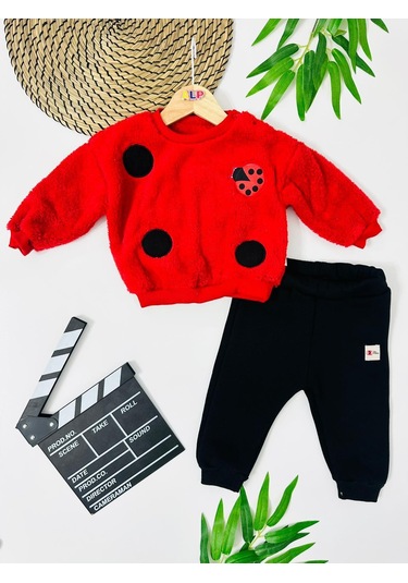 Uğur Böceği Peluş Omuzdan Çıtçıtlı Kışlık 2 Parça Takım Kırmızı