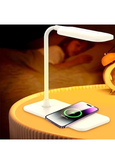 Boatshop1 Beyaz Usb Port Ve Kablosuz Sarj Pedli Modern Led Masa Lambasi Calisma Okuma Icin Katlanabilir Tasarim Yurtlar Ev Ofisler Ideal Beyaz