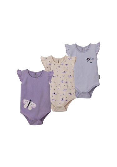 Kelebek Kol Fırfır Askılı Üçlü Body Set Lila