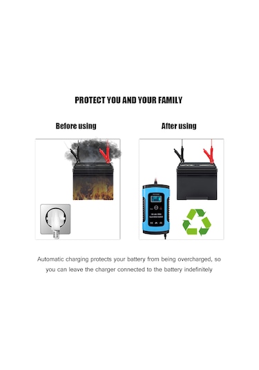 Symbee 12v 6a Akıllı Akü Şarj Cihazı, Otomobil Motosiklet Lityum Akü Tamiri, Aşırı Şarj Ve Kısa Devre Korumalı, Mavi, Amerikan Standartı