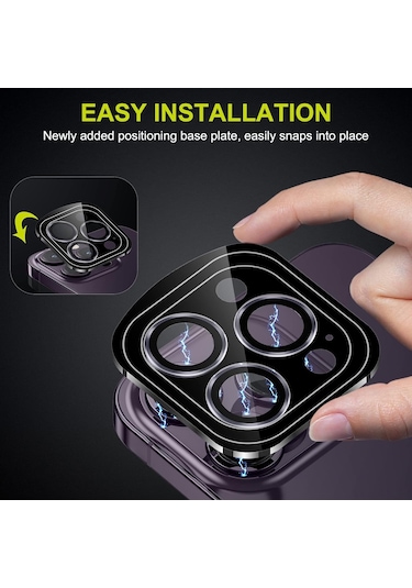 Padalink İphone 14 Pro/promax İçin Safir Kamera Lens Koruyucu - Kartal Gözü Tasarımı Ve Mor Konumlandırıcı Yardımıyla Zarfımsız Uyum Gümüş