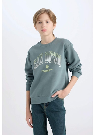 DeFacto Erkek Çocuk Bisiklet Yaka Baskılı Kalın Sweatshirt D3031A824WNGN1249