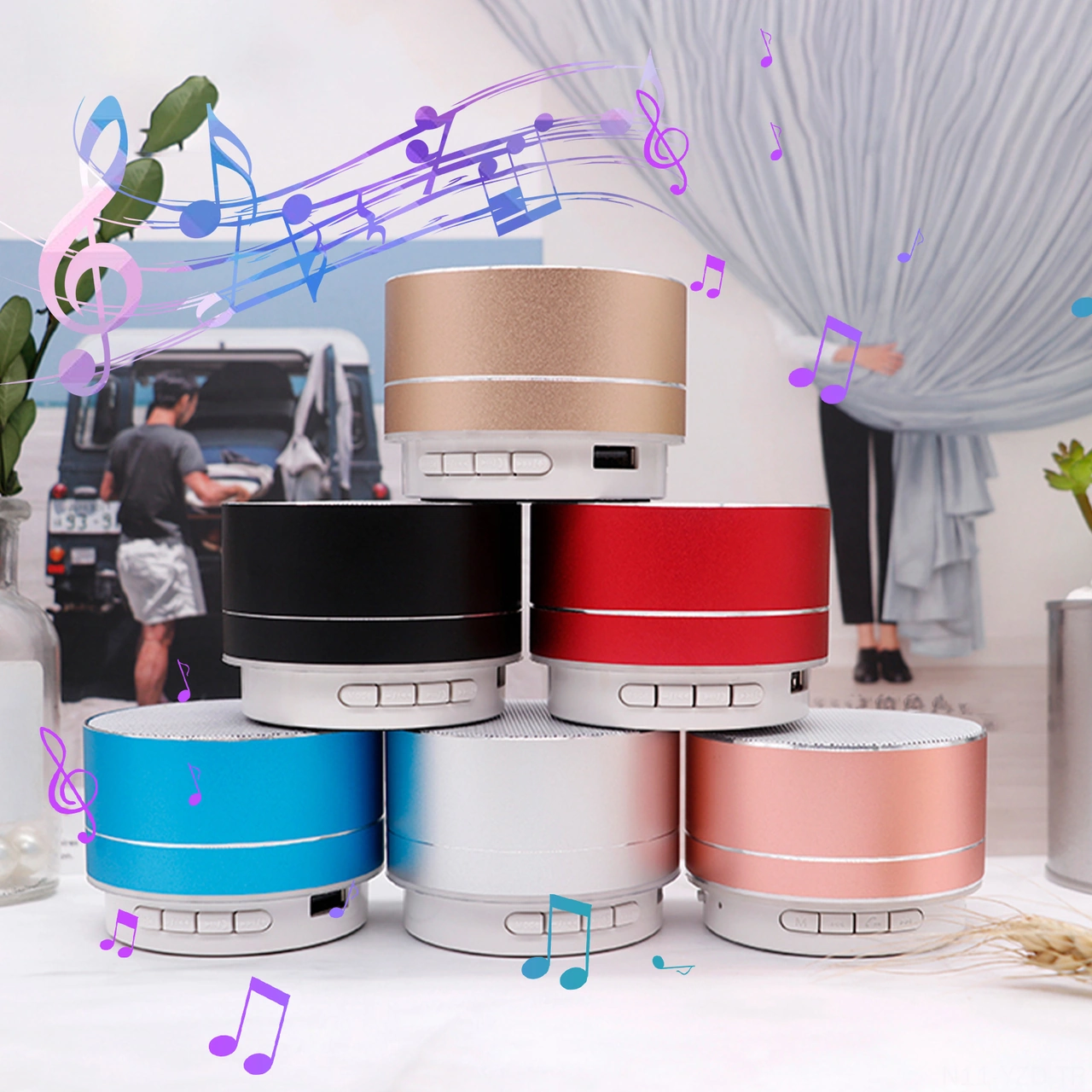 Yuntech01 Kırmızı Mini Bluetooth Hoparlör, 7 Renkli Işıklı, Usb/tf Kart Desteği, Taşınabilir Outdoor Müzik Çalar