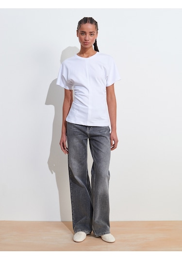 Dilvin 31585 Drape Detaylı T-shirt-beyaz Beyaz
