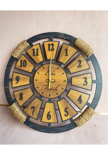 Lavinta54 Kişiye Özel Ahşap Duvar saati 50 cm Ahşap