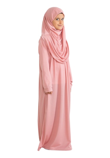 İki Parça Çocuk Elbisesi Seti Eşarp İle Takım Pudra