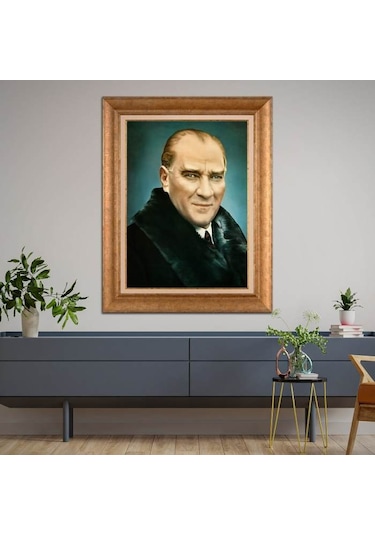 Altın Varaklı Çerçeveli Paspartulu Atatürk Tablo Hk2822
