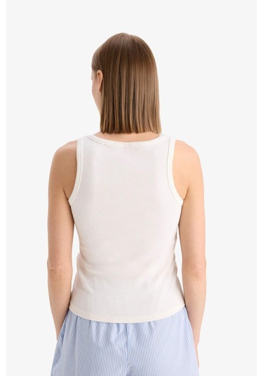 Defacto Regular Fit Yuvarlak Yaka Kolsuz Ribana Pijama Üstü-fall İn Love F0110ax25smer98 Ekru