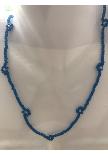 Lim10lubahçe Mavi Çiçekli Boncuk Kolye
