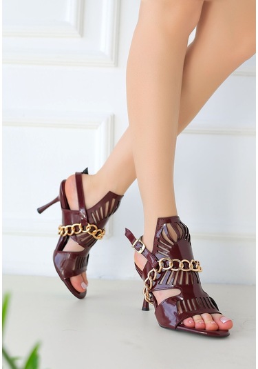 Lidya Bordo Rugan Topuklu Ayakkabı Bordo