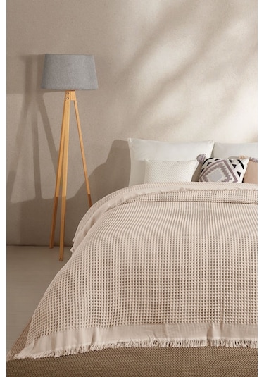 Elart Ruffle Pike Çift Kişilik 220x240 Cm Bej Bej
