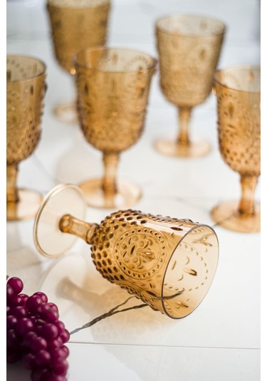 Akrilik Bal 6'lı Kadeh & Su Meşrubat Kahve Yanı Bardağı 450 Ml Cam Değildir Bal