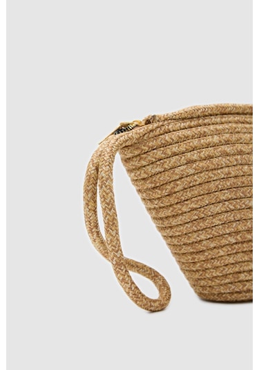 Shule Bags Rome Handmade Hasır Clutch Çanta Vizon Vizon