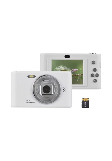 Kangvka 1080p Çift Lensli Dijital Kamera, 8x Zoom, 2.4 İnç Ekran, 5000w Pixel, Dahili Flaş, 32gb Tf Kart, Beyaz