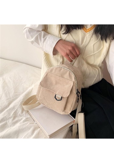 Kadın Mini Sırt Çantası Moda Düz Renk Kadife Küçük Basit Günlük Seyahat Büyük Kapasiteli Dayanıklı Kadın Okul Çantası Beige Bej