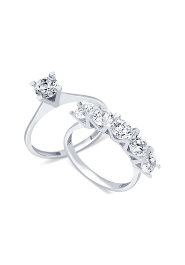 Diamond Line - Gülaylar - Beyaz Altın 8 Ayar Tektaş Yüzük
