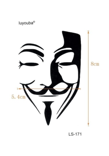 Geçici V For Vendetta Maske Tattoo Kol Omuz Dövmesi