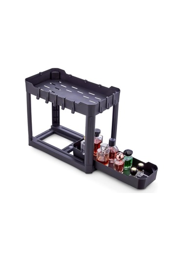 Sev Plastik 2 Katlı Sürgü Çekmeceli Tezgah Altı Organizer Siyah 40x22x33cm Siyah