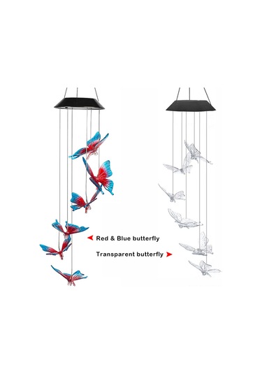 Jeehugo Güneş Enerjili Renk Değiştiren Kelebek Zil Lambası - Bahçe Ve Bahçe Dekorasyonu Işıklı Aydınlatma Kırmızı - Mavi